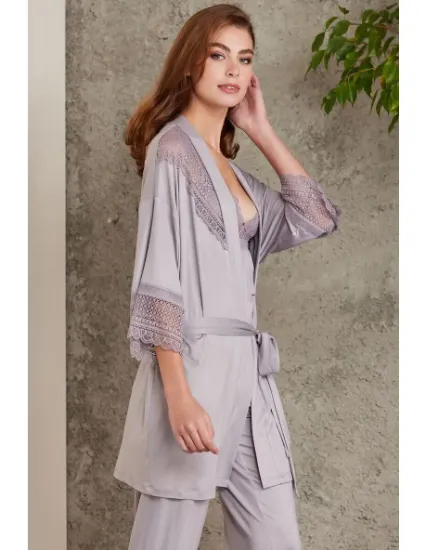 Image de Ensemble Pyjama En Dentelle De Coton Avec Robe De Chambre Pierre Cardin 2820-2