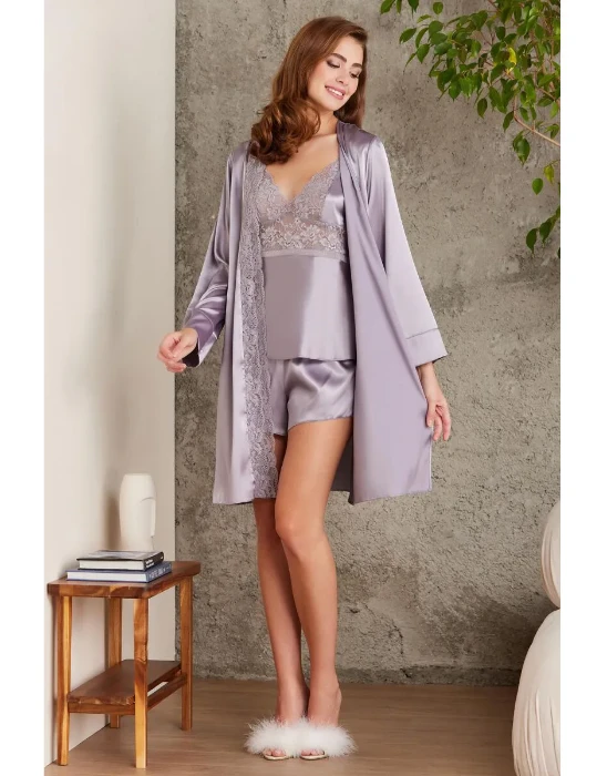 Pierre Cardin 7015-4 Saten Dörtlü Gecelik Büstiyer Takım resmi