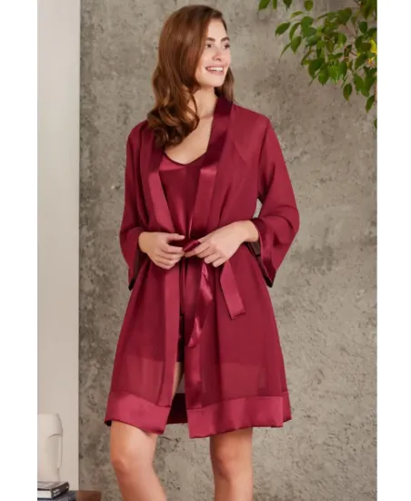 Pierre Cardin 7085-5 Saten Dörtlü Gecelik Büstiyer Takım resmi