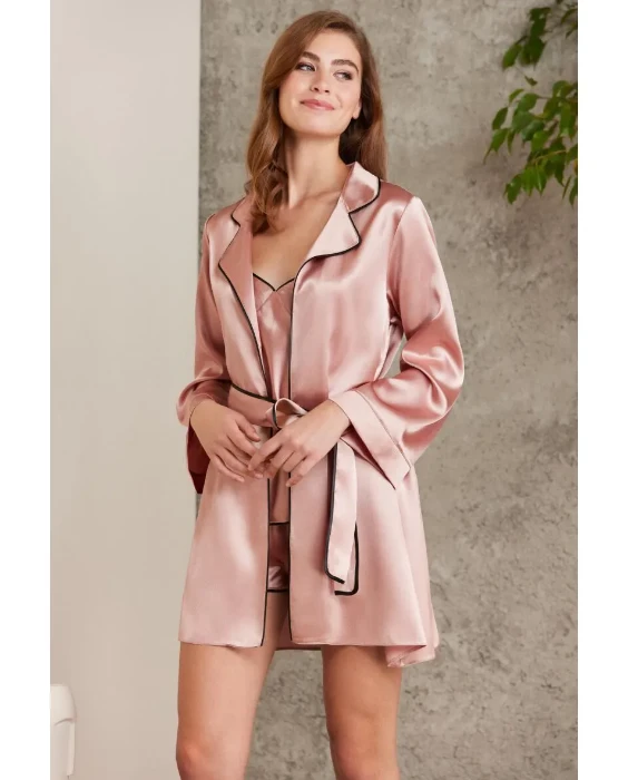 Pierre Cardin 7200 Saten Dörtlü Gecelik Büstiyer Takım resmi
