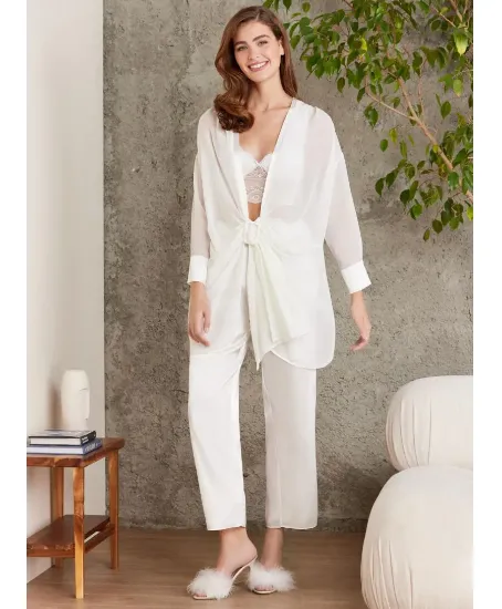 Pierre Cardin 7025 Saten Dörtlü Gecelik Büstiyer Takım resmi