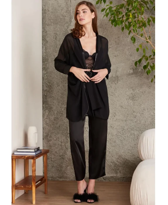 Pierre Cardin 7025-2 Saten Dörtlü Gecelik Büstiyer Takım resmi