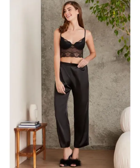 Image de Pierre Cardin 7025-2 Ensemble Pyjama 4 Pièces En Dentelle Satinée