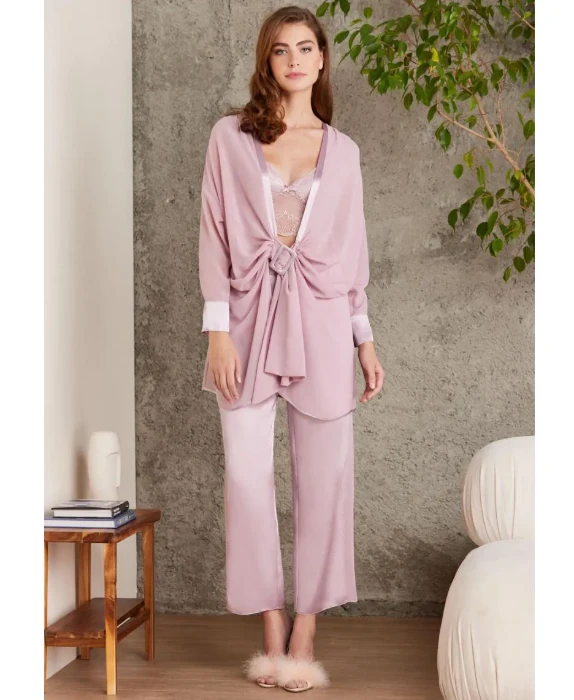 Pierre Cardin 7025-3 Saten Dörtlü Gecelik Büstiyer Takım resmi