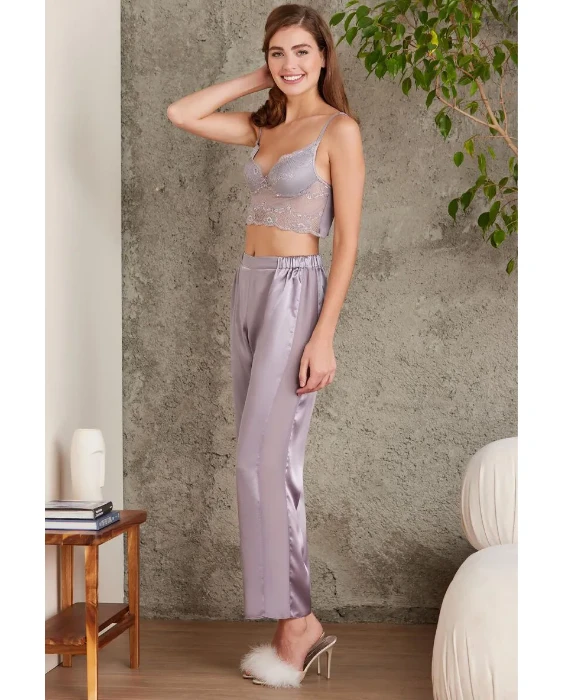 Pierre Cardin 7025-4 Saten Dörtlü Gecelik Büstiyer Takım resmi