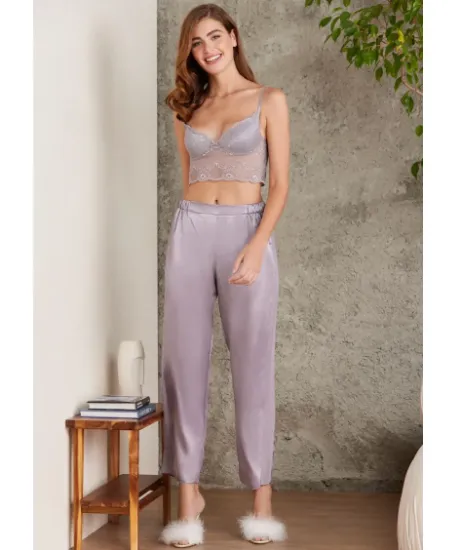 Picture of Pierre Cardin 7025-4 Satin Lace 4-Piece Pajama Set