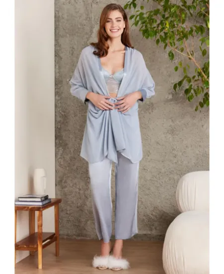 Picture of Pierre Cardin 7025-5 Satin Lace 4-Piece Pajama Set