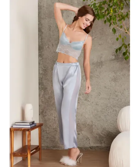 Picture of Pierre Cardin 7025-5 Satin Lace 4-Piece Pajama Set