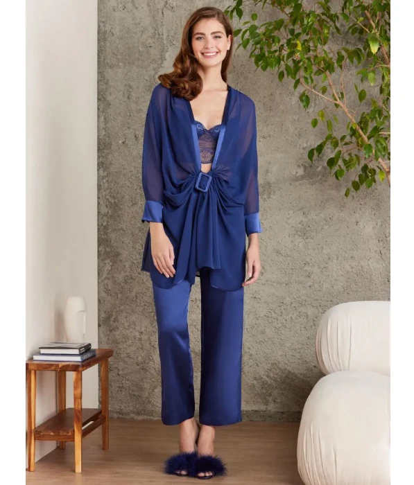 Pierre Cardin 7025-6 Saten Dörtlü Gecelik Büstiyer Takım resmi