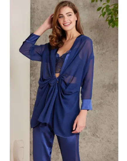 Picture of Pierre Cardin 7025-6 Satin Lace 4-Piece Pajama Set