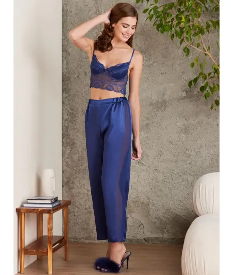 Picture of Pierre Cardin 7025-6 Satin Lace 4-Piece Pajama Set
