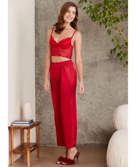 Picture of Pierre Cardin 7025-7 Satin Lace 4-Piece Pajama Set