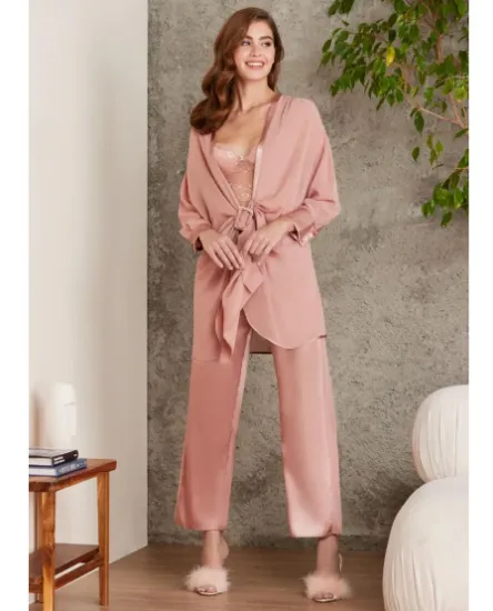 Picture of Pierre Cardin 7025-8 Satin Lace 4-Piece Pajama Set