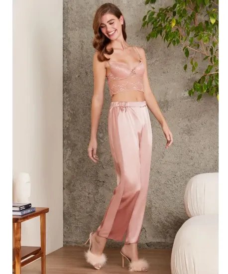 Picture of Pierre Cardin 7025-8 Satin Lace 4-Piece Pajama Set