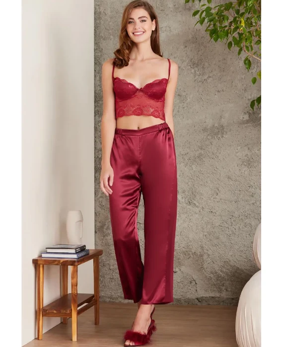 Pierre Cardin 7025-9 Saten Dörtlü Gecelik Büstiyer Takım resmi