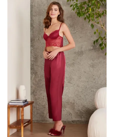 Picture of Pierre Cardin 7025-9 Satin Lace 4-Piece Pajama Set
