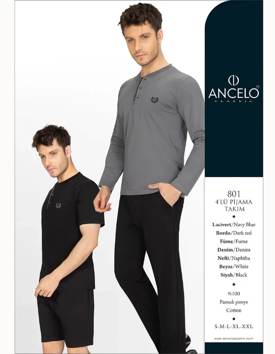 Ancelo 801 4'lü Erkek Pijama Takım resmi