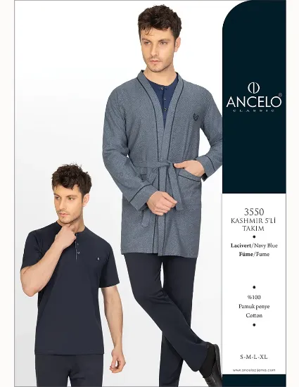 Ancelo 3550 Erkek Kaşmir Sabahlıklı 5'li Takım resmi