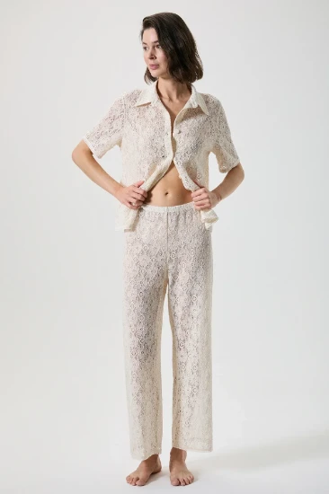 Penye Mood 10160 Dantelli Düğmeli Pijama Takımı resmi