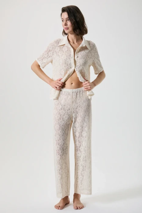 Penye Mood 10160 Dantelli Düğmeli Pijama Takımı resmi