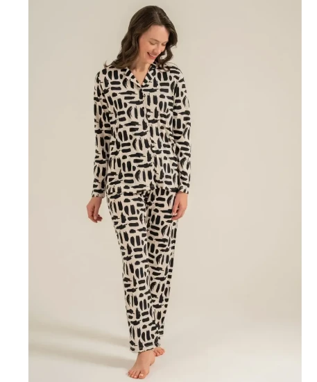 Pierre Cardin PC9301 Önü Düğmeli Pijama Takımı resmi