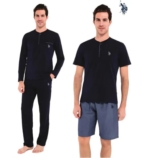 US Polo 12000 Erkek 5'li Sabahlıklı Pijama Seti – Kutulu resmi