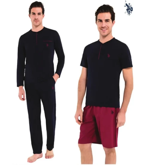 US Polo 12000 Erkek 5'li Sabahlıklı Pijama Seti – Kutulu resmi