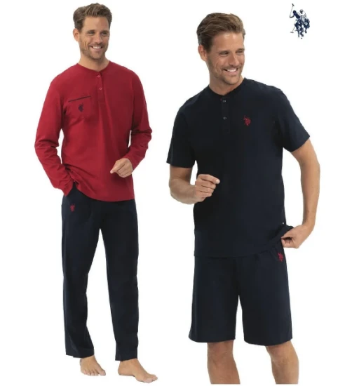 US Polo 12040 Erkek 5'li Sabahlıklı Pijama Seti – Kutulu resmi