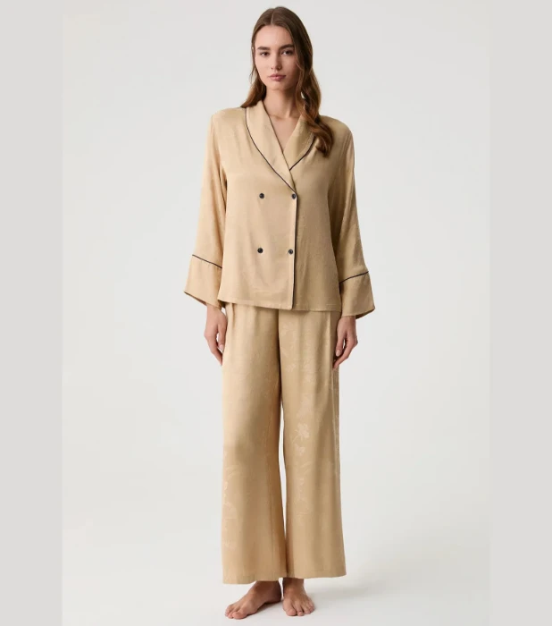 Penye Mood 10203 Jakarlı Kruvaze Yaka Pijama Takımı resmi
