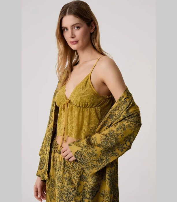 Penye Mood 10224 Dantel Büstiyerli Üçlü Pijama Takımı resmi
