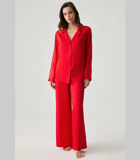 Penye Mood 2050 Saten Dokulu Düğmeli Pijama Takımı resmi