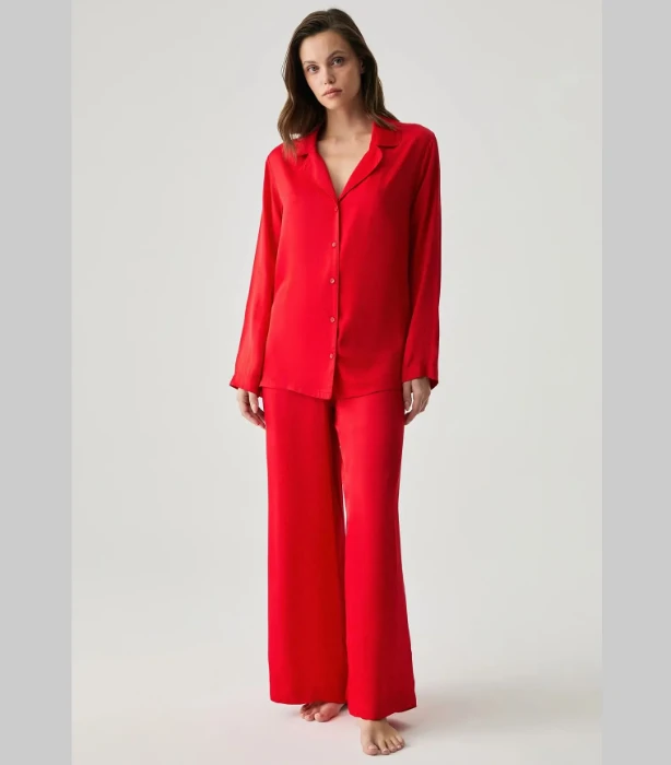 Penye Mood 2050 Saten Dokulu Düğmeli Pijama Takımı resmi