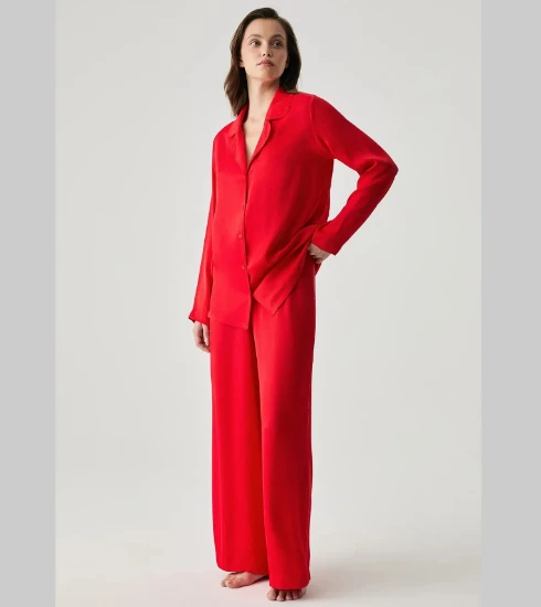 Penye Mood 2050 Saten Dokulu Düğmeli Pijama Takımı resmi