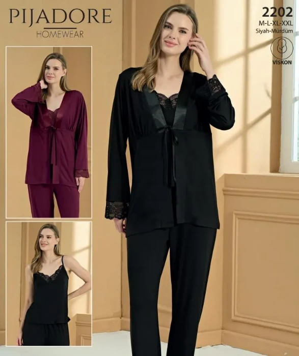 Pijadore 2202 Kadın Sabahlıklı Pijama Takımı resmi