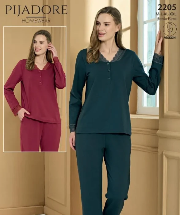 Pijadore 2205 Uzun Kollu V Yaka Pijama Takımı resmi