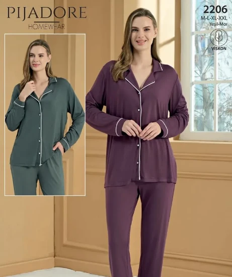 Pijadore 2206 Kadın Önden Düğmeli Pijama Takımı resmi