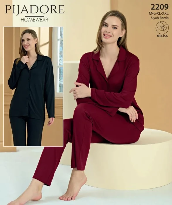 Pijadore 2209 Uzun Kollu Önden Düğmeli Pijama Takımı resmi