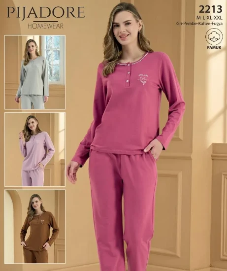 Pijadore 2213 Pamuklu Yarı Düğmeli Pijama Takımı resmi