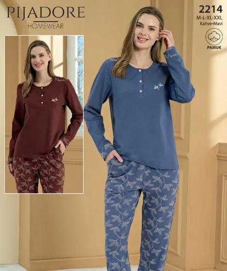 Pijadore 2214 Pamuklu Yarı Düğmeli Pijama Takımı resmi