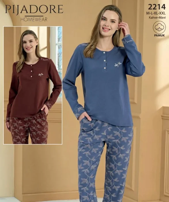 Pijadore 2214 Pamuklu Yarı Düğmeli Pijama Takımı resmi