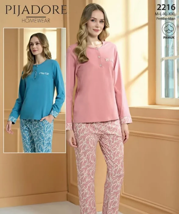 Pijadore 2216 Pamuklu Yarı Düğmeli Pijama Takımı resmi