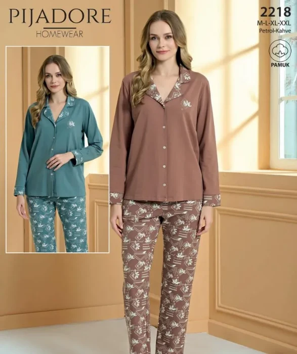 Pijadore 2218 Uzun Kollu Önden Düğmeli Pijama Takımı resmi
