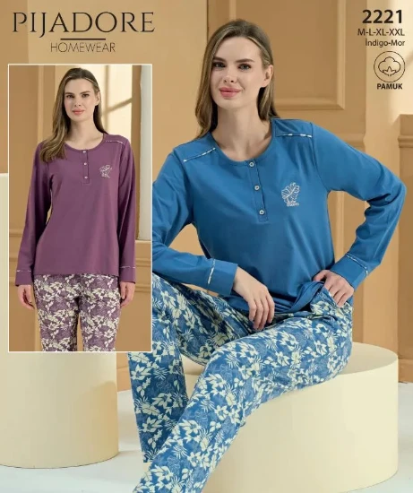Pijadore 2221 Pamuklu Yarı Düğmeli Pijama Takımı resmi