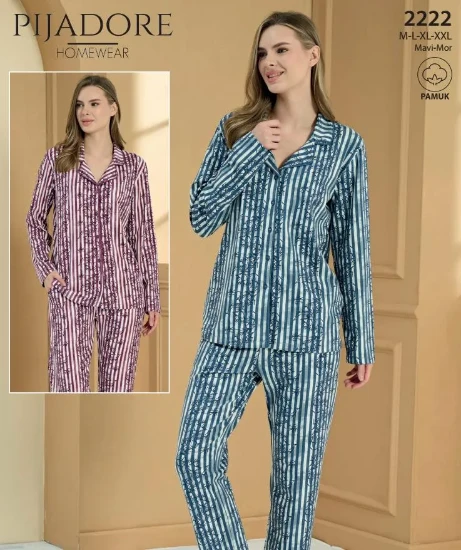 Picture of Pijadore 2222 Long-Sleeve Button-Front Pajama Set