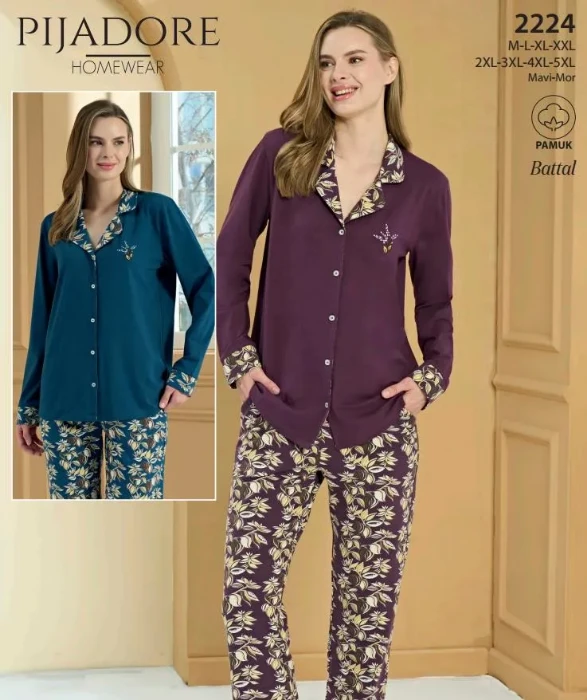 Pijadore 2224 Uzun Kollu Önden Düğmeli Pijama Takımı resmi