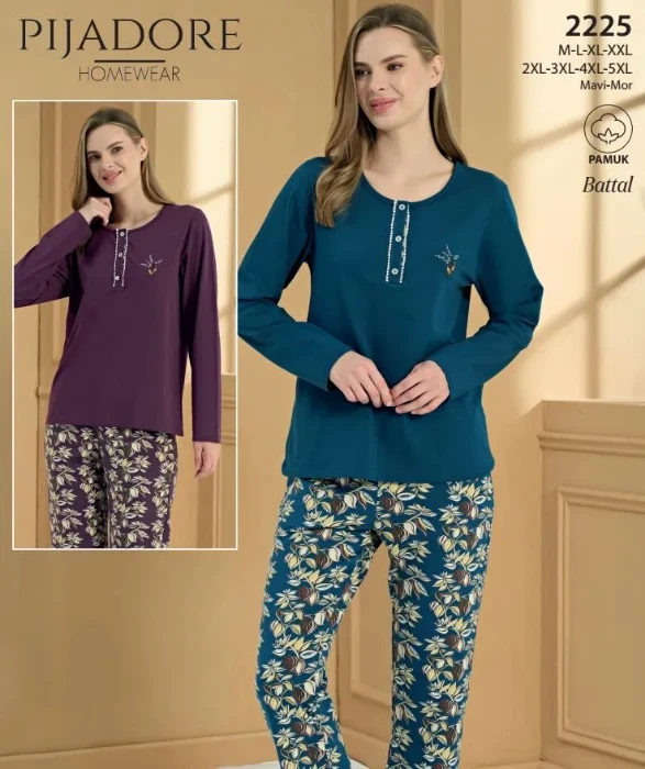 Pijadore 2225 Pamuklu Yarı Düğmeli Pijama Takımı resmi