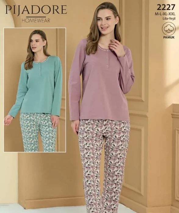 Pijadore 2227 Pamuklu Yarı Düğmeli Pijama Takımı resmi