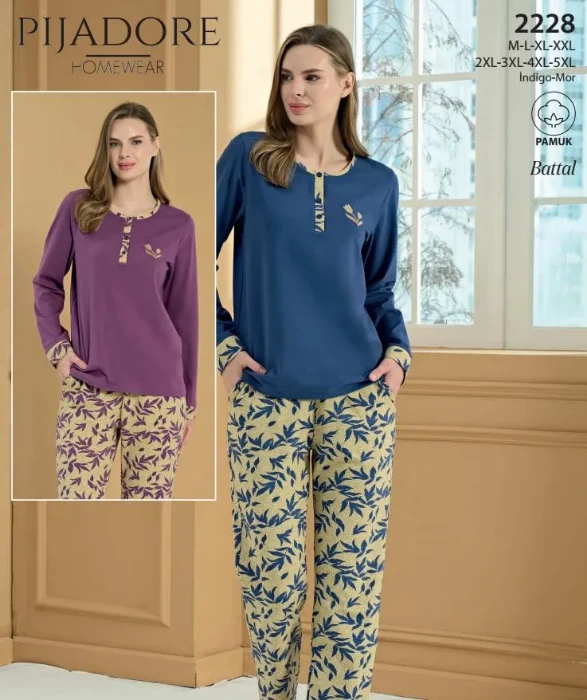 Pijadore 2228 Pamuklu Yarı Düğmeli Pijama Takımı resmi