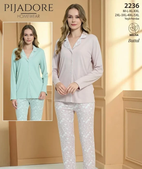 Pijadore 2236 Uzun Kollu Önden Düğmeli Pijama Takımı resmi