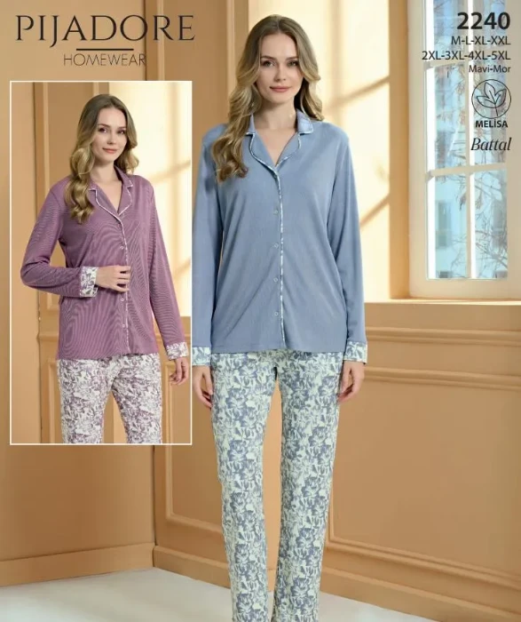Pijadore 2240 Uzun Kollu Önden Düğmeli Pijama Takımı resmi